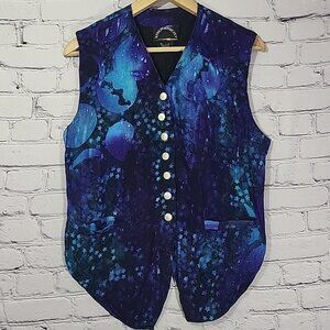 Vintage Synchronicity Galaxy Vest Unisex M Starry Print Pearl Wizard Fantasy